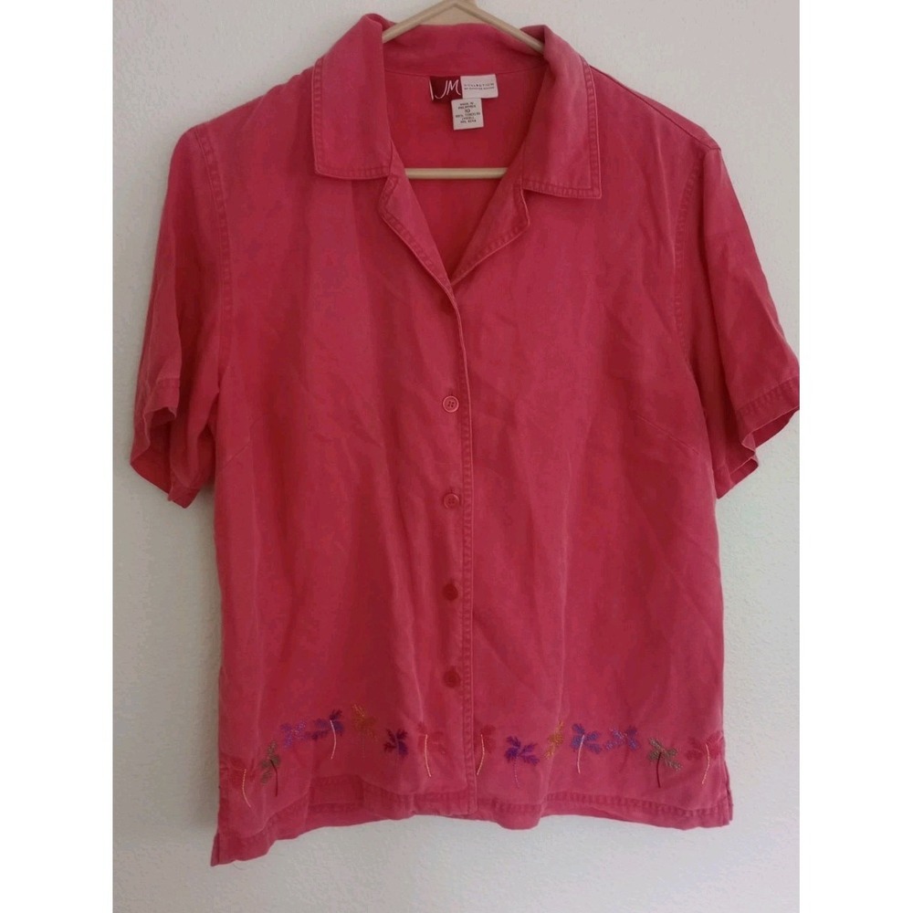 JM Collection Jennifer Moore Top Lyocell  Embroidered Floral Pink Button Up 10